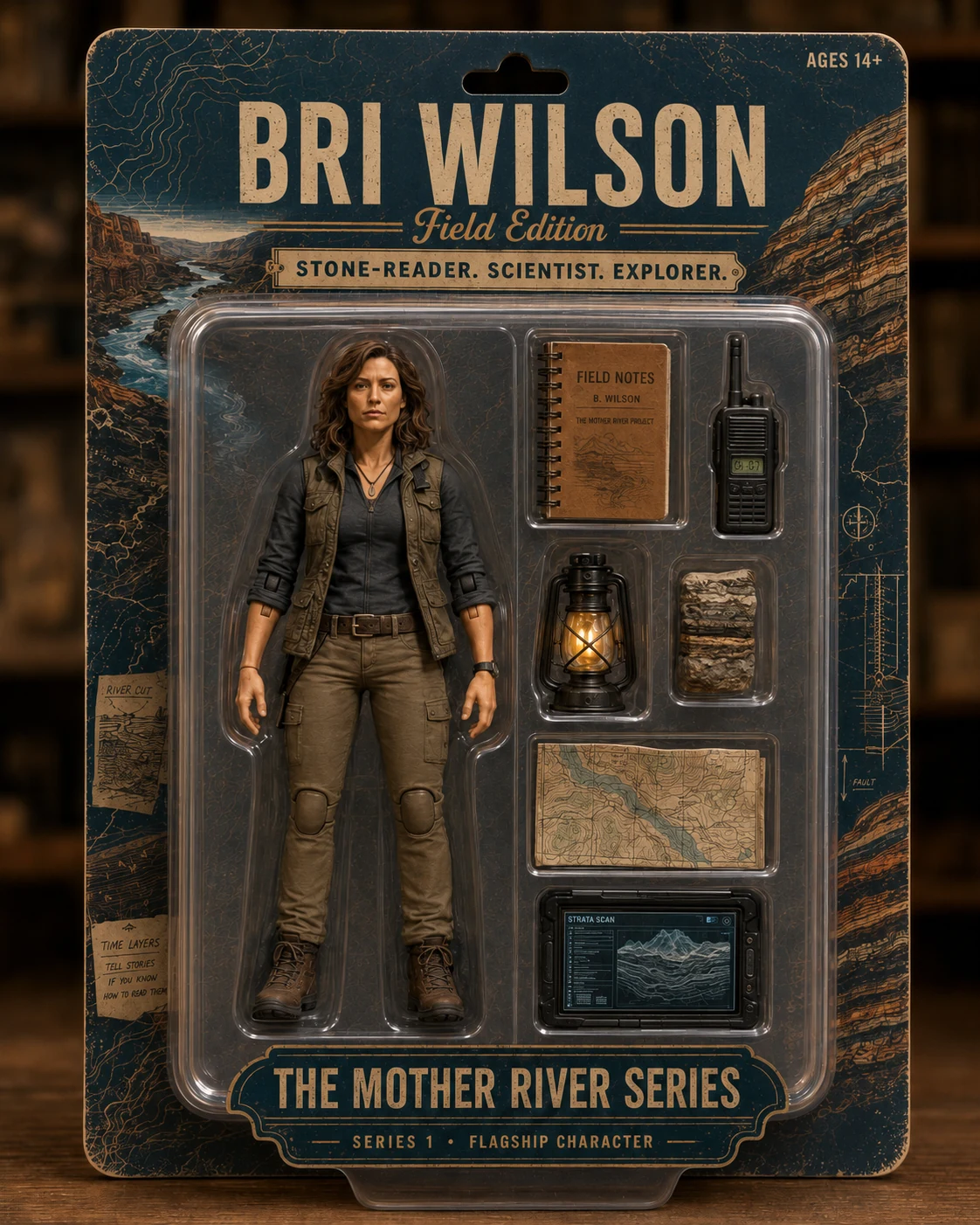 Bri collectible-style action figure package, front