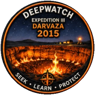 Deepwatch Expedition III embroidered badge depicting Darvaza's flaming crater, 2015