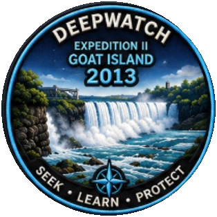 Deepwatch Expedition II embroidered badge depicting Goat Island waterfalls, 2013